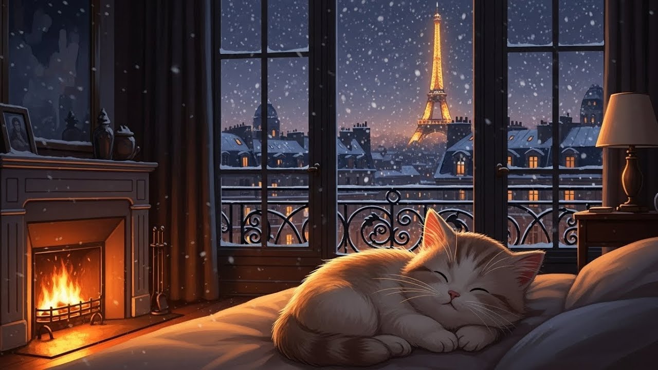 it's rainy cozy night in 1940's with soft oldies playing in another room (fireplace & rain sounds)