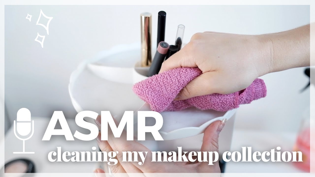 ASMR Organizing My Makeup Collection - Clean My Makeup With Me // Minimal Makeup Collection