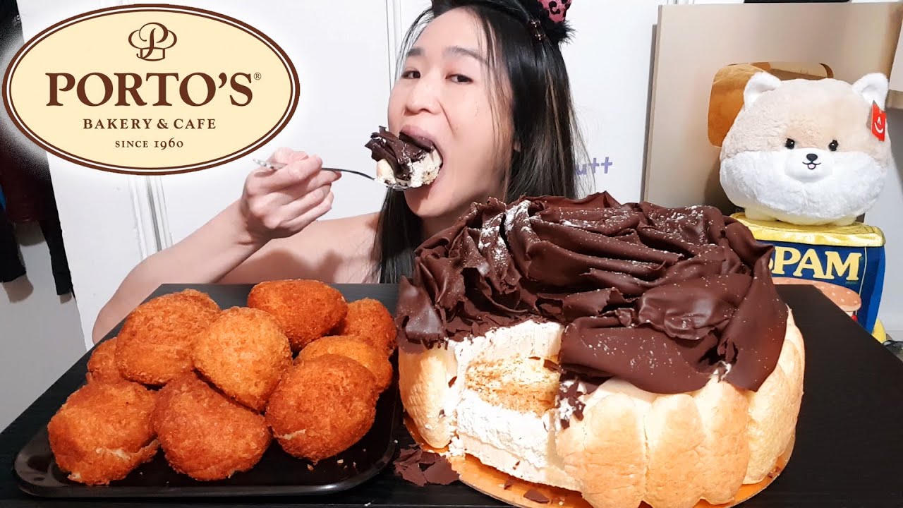 Eating Cake! Porto's Chocolate Tiramisu Cake & Crispy Potato Balls! Sweet Dessert Mukbang w/ Asmr