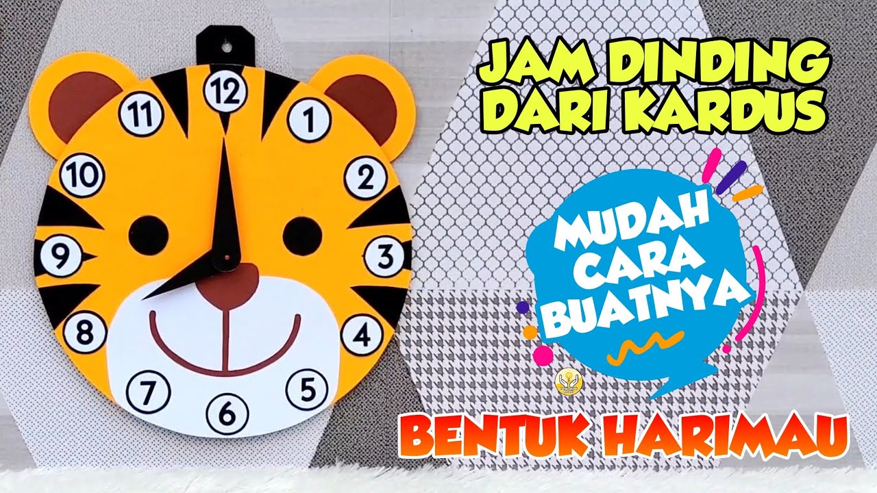 Jam dinding dari kardus bekas bentuk harimau / wall clock making craft ideas