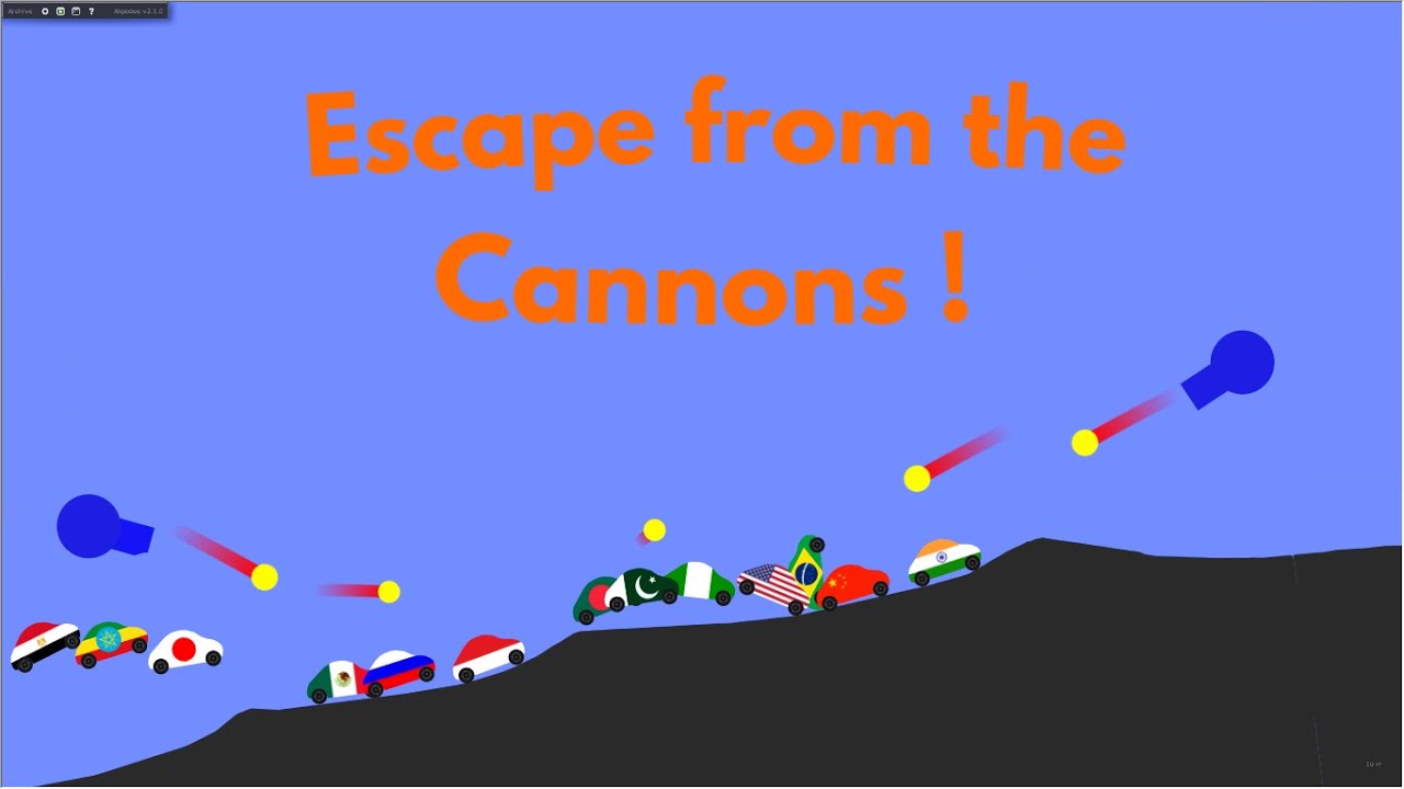 Escape From the Cannons - Car Race In Algodoo Top 60 Size and Top 60 Population