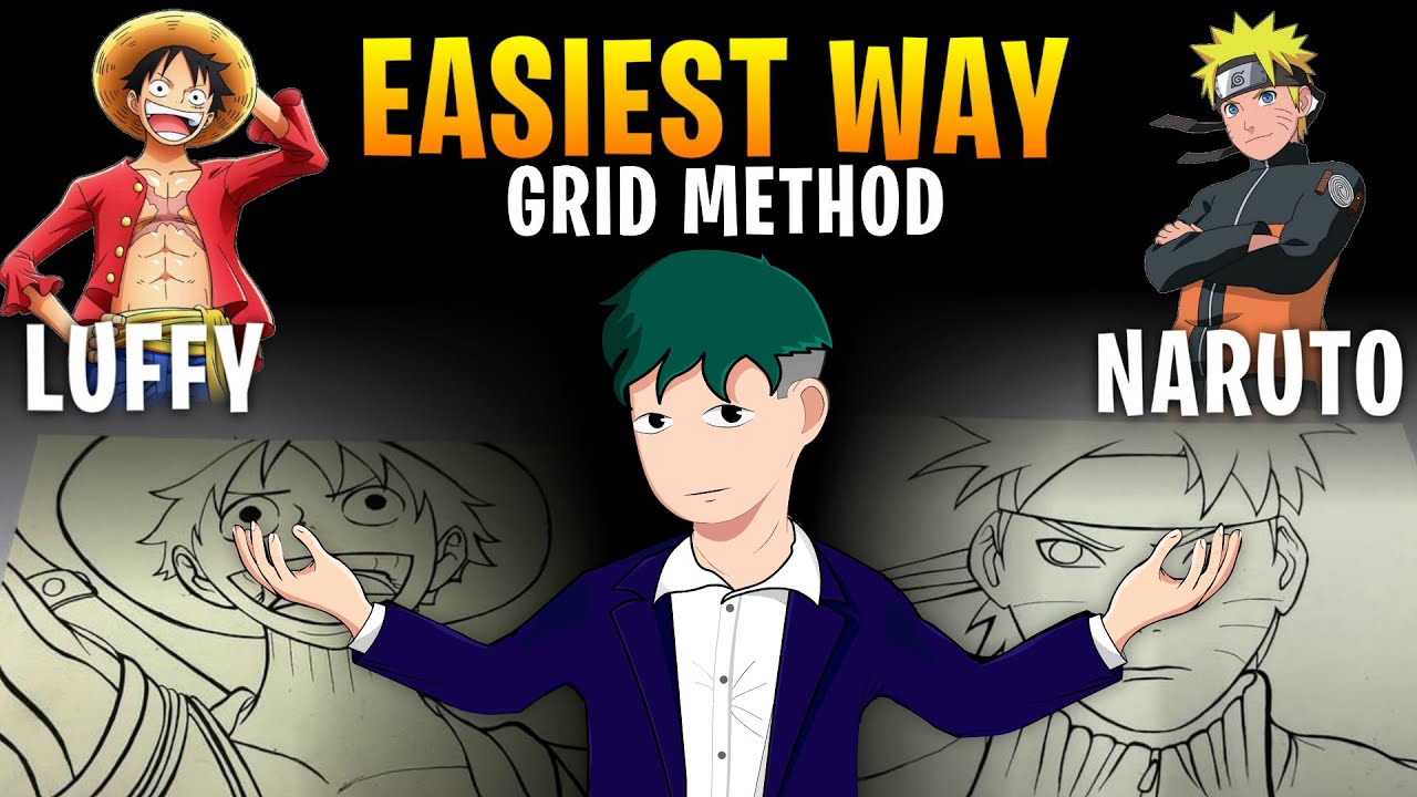 Easiest Way To Draw With Grid Method😏 | Naruto And Luffy Drawing
