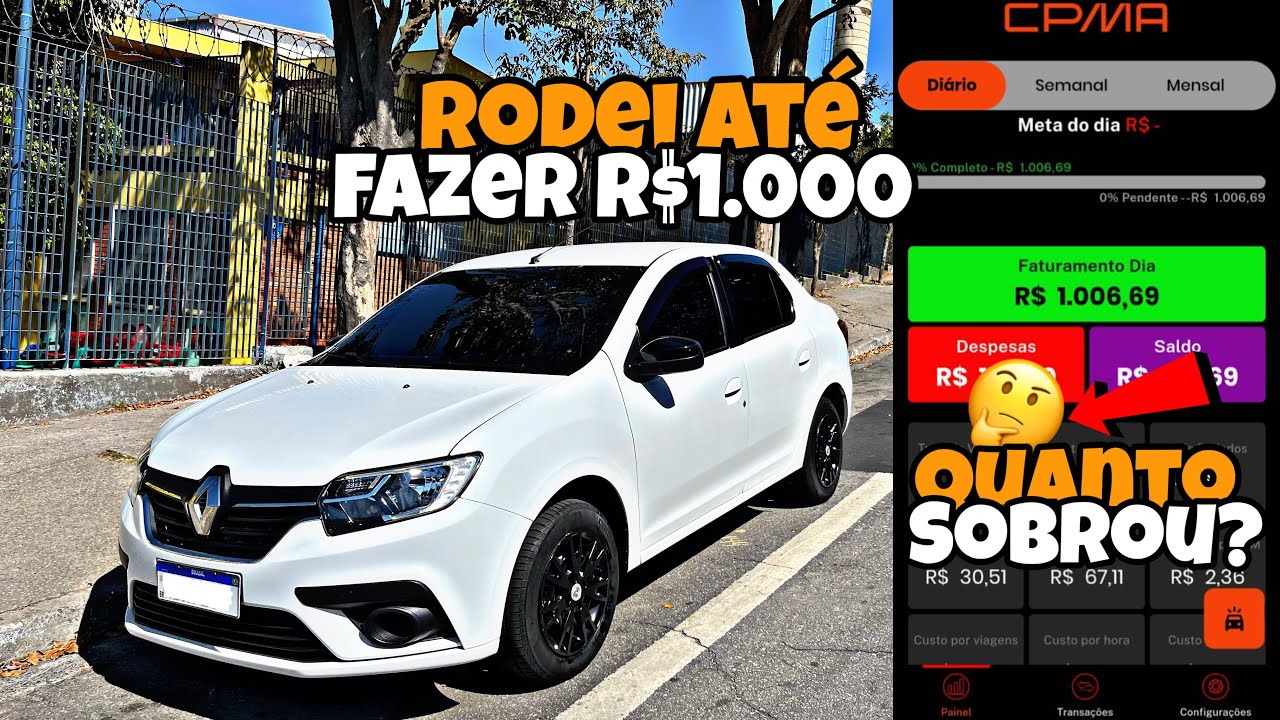 RODEI ATÉ FAZER R$1.000 reais na UBER /99 POP de RENAULT LOGAN✅ veja quanto gastei
