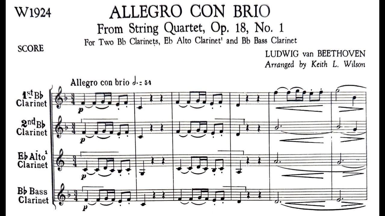 Beethoven: Allegro con brio from String Quartet No. 1 in F Major, Op. 18 No. 1 (Clarinet Quartet)