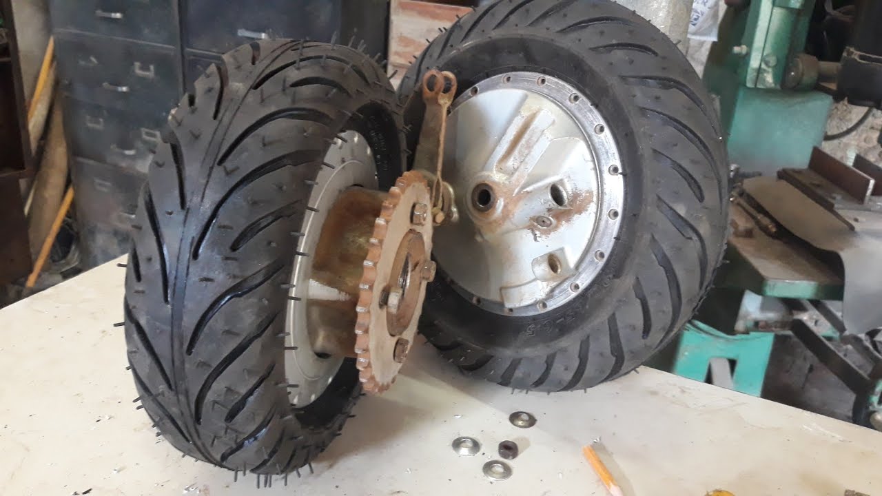 Torno mecânico caseiro. adaptação de cubo traseiro no dianteiro.