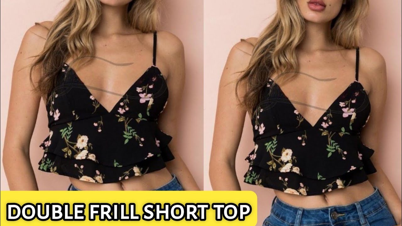 double frill short strep top cutting and stitching / crop top cutting and stitching very easy