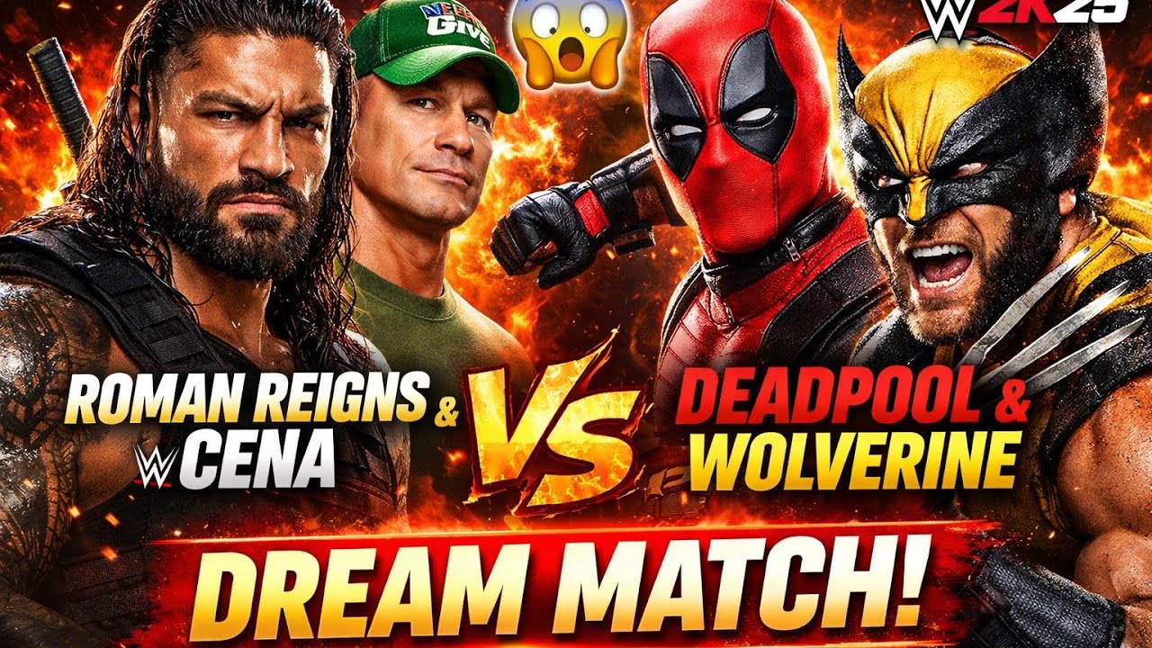 Roman Reigns & John Cena vs Deadpool & Wolverine 😱 | WWE 2K25 DREAM MATCH 👑Thumbnail