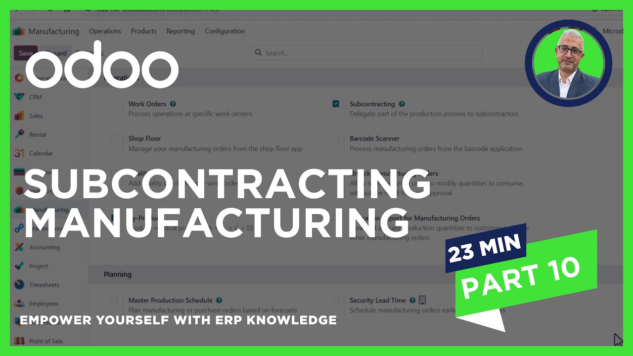 Subcontracting in Odoo 18 Manufacturing | التصنيع بالتعهيد في تطبيق التصنيع
