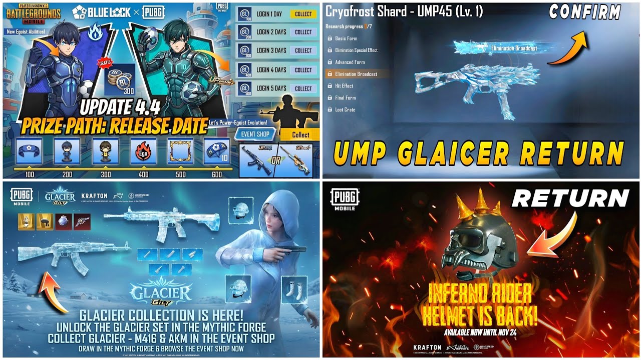 🔴 BLUE LOCK PRIZE PATH REWARDS ✅ GLACIER UMP RETURN 🤩 M416 GLACIER IN LUCKY SPIN 🔥 INFERNO HELMET 😍