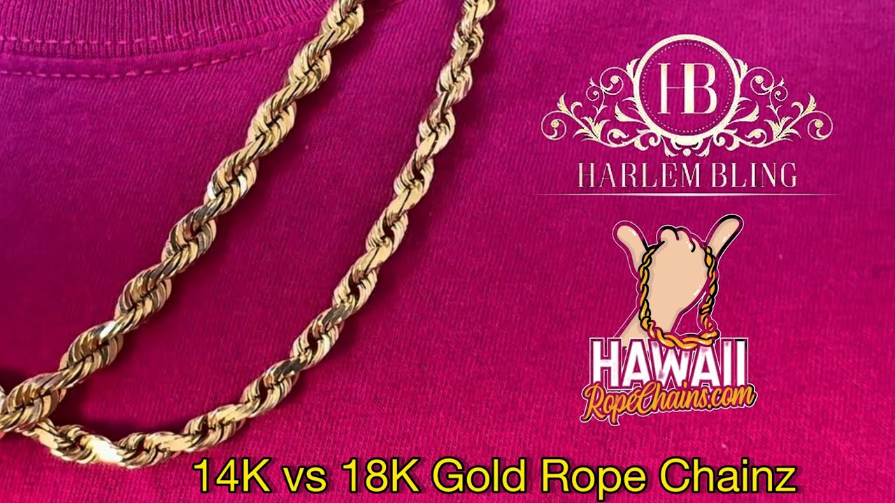 14K vs. 18K Gold Rope Chain Hands On – Harlem Bling vs. Hawaii Rope Chains! 6MM, 22in Real compared!