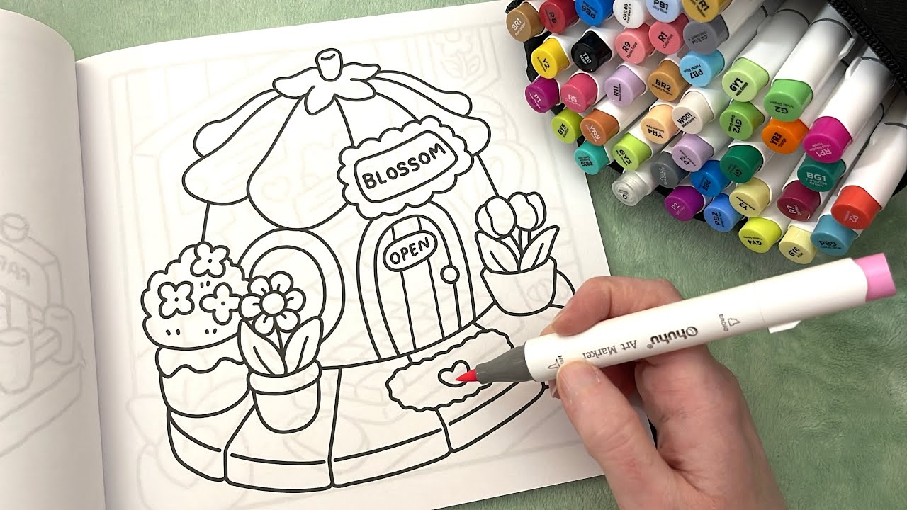 ASMR Color With Me | Spring Flower Shop (NO TALKING)