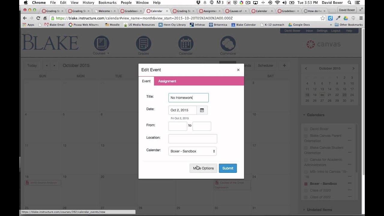 Add a recurring event to a course Calendar
