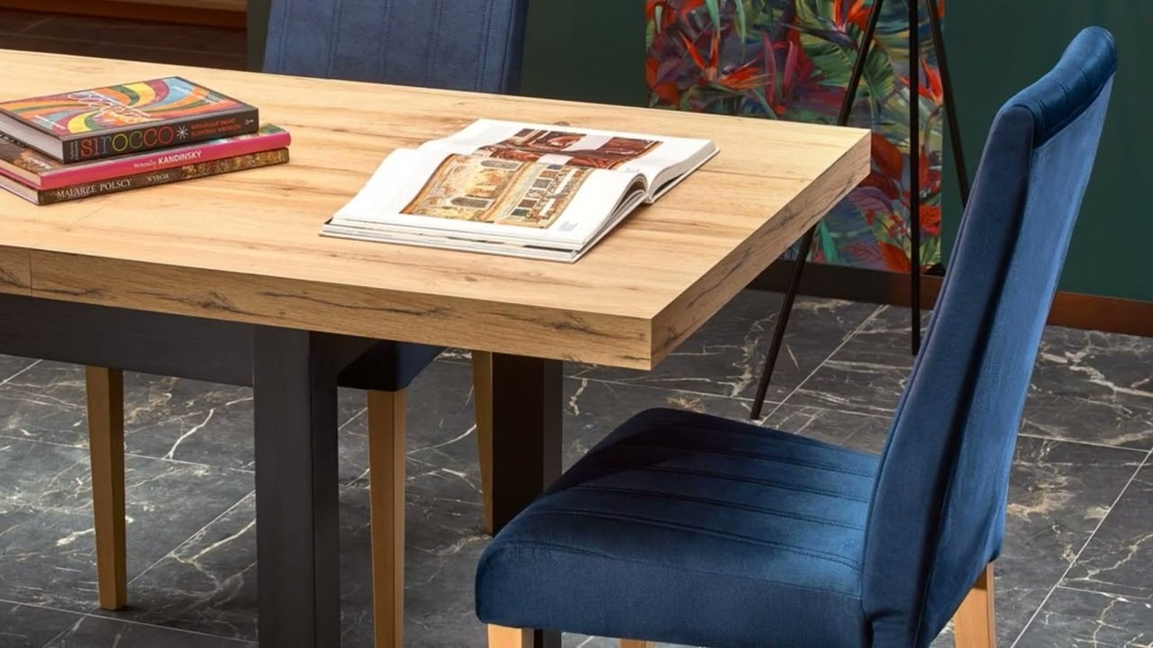 Rozkładany st&oacute;ł tiago, blat dąb craft, nogi czarne  - [10760]