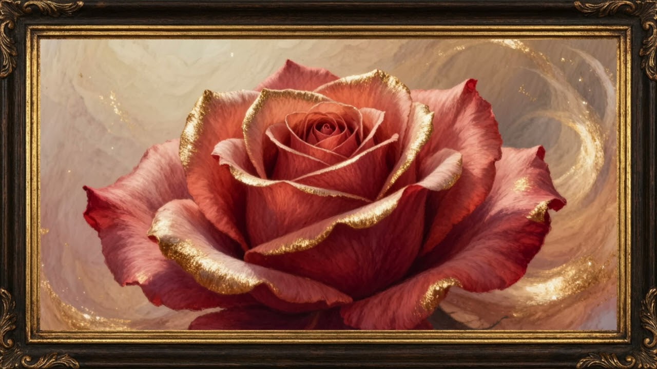 Golden Blush Rose | Luxury 4K Frame TV Art for Elegant Living Rooms