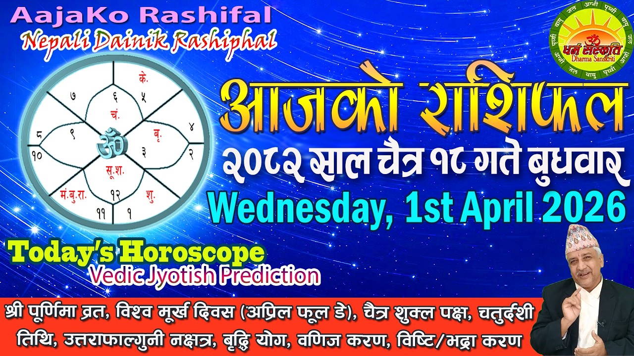आजको राशिफल | २०८२ चैत्र १८ गते बुधवार | April 01, 2026 | 2082 Chaitra 18 | Aaja Ko Rashifal