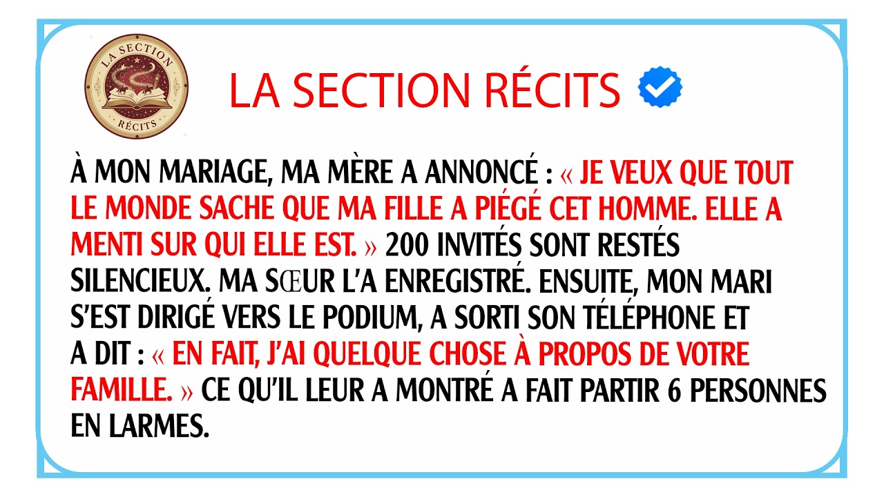Ma mère m'insulte à mon mariage mais mon mari révèle ses fraudes et ses mensonges en direct