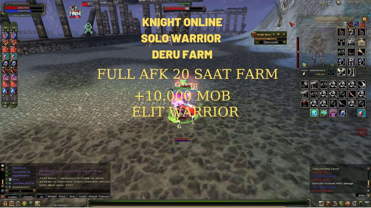 KNIGHT ONLINE | SOLO WARRIOR | DERU FARM | 20 SAAT FULL AFK