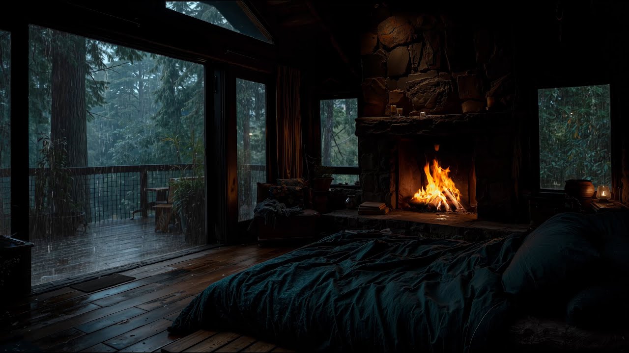 Calming Sounds of Soft Thunder, Falling Rain & a Fire's Whisper 🌧 Sleep and Meditation