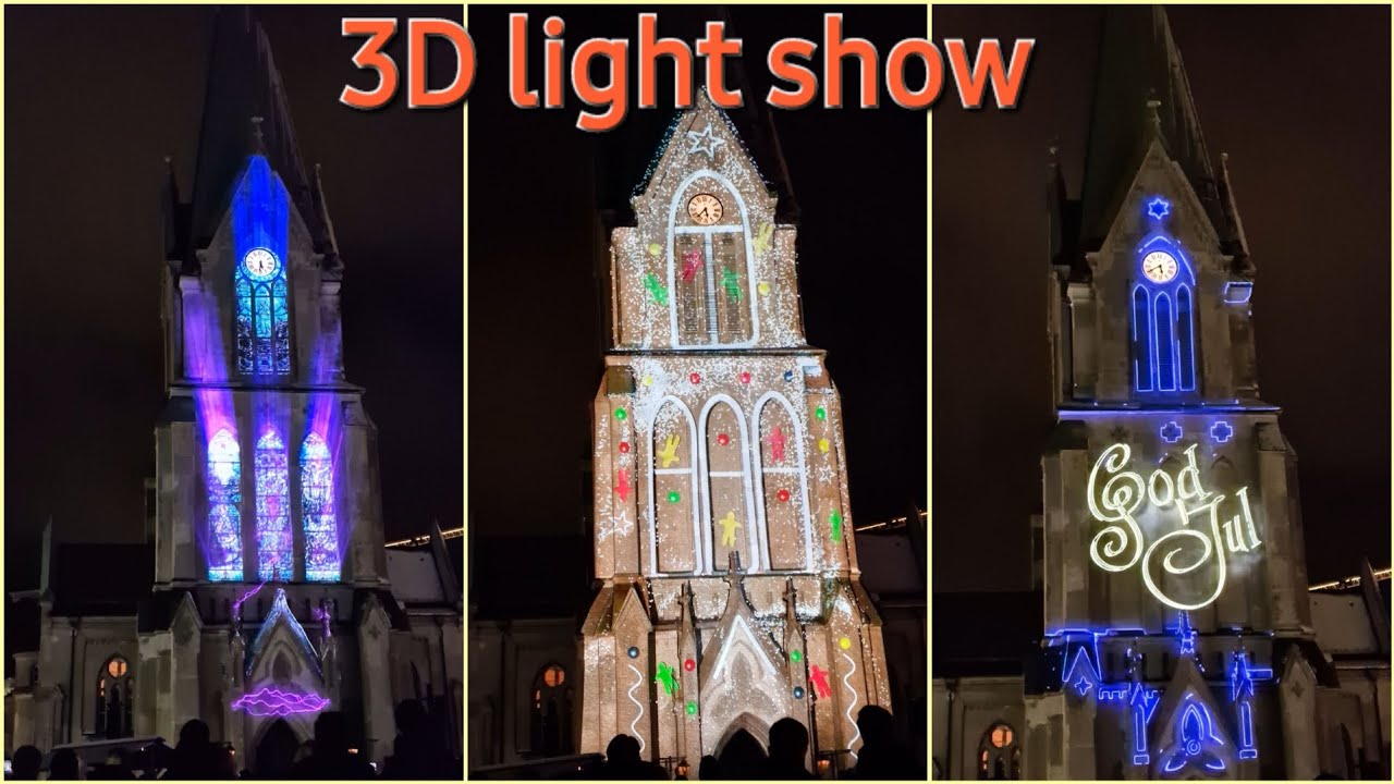 3D light show 2023, 3D lysshow på domkirka,  Kristiansand, Norway.