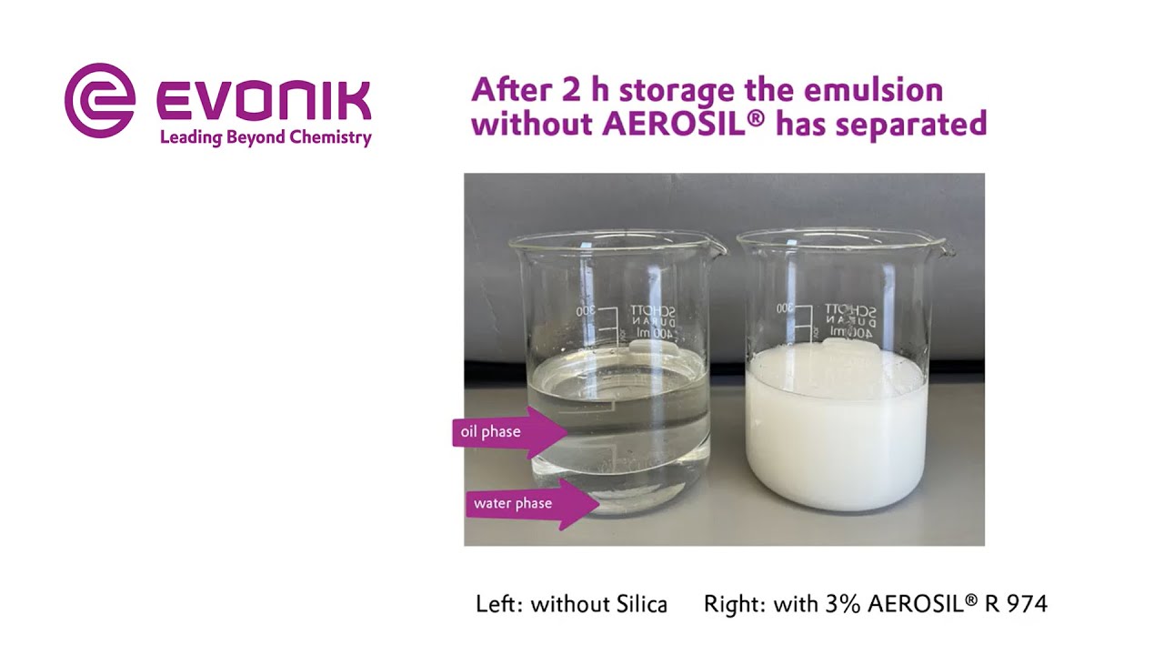 Water-in-oil emulsions stabilized by AEROSIL&reg; fumed silica | Evonik