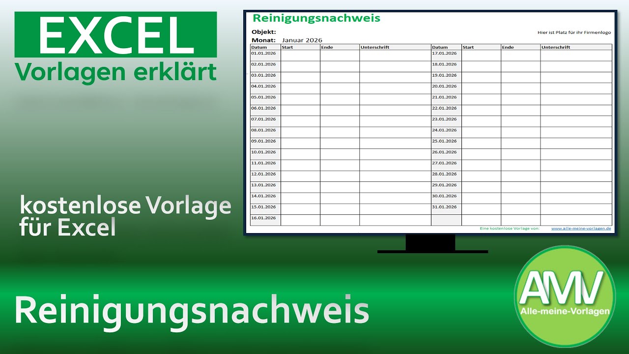 Reinigungsnachweis & Reinigungsplan – kostenlose Excel Vorlage