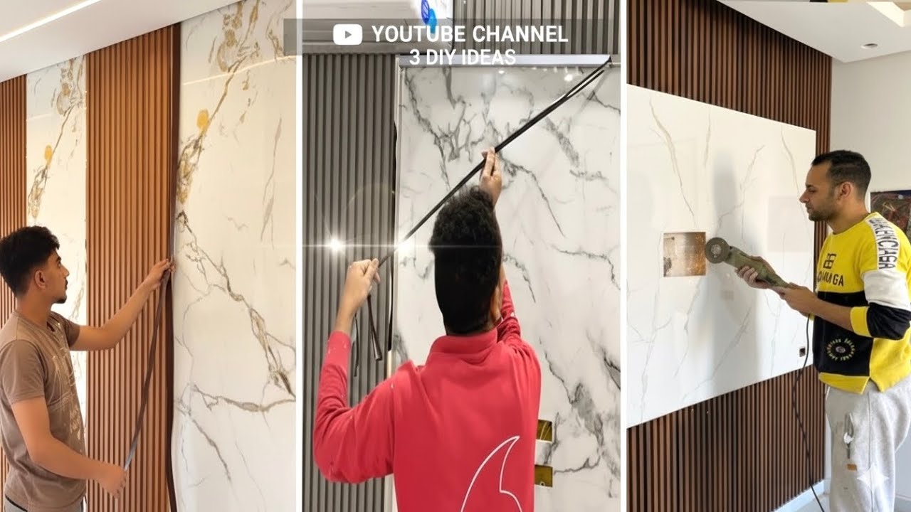 3 Stunning Wall Decor Ideas: Marble Finish, Wood Panels & Decorative Chipboard with Steel Strips