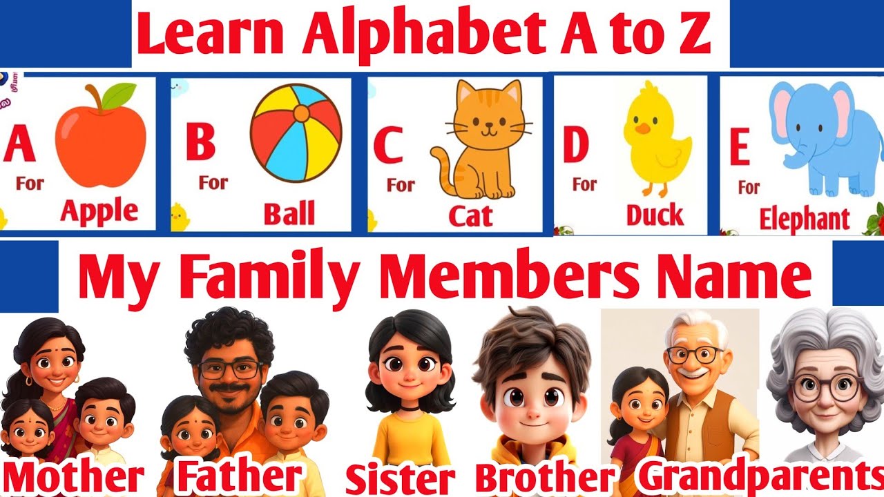 Learn Alphabet A to Z & Family Members Name/ A for apple / my family members / en kudumbam