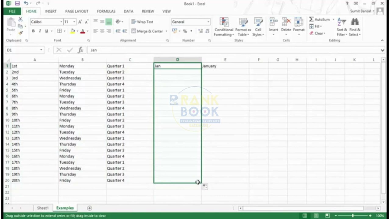 Advance Excel || Autofill, Custom lists & Falsh fill || RANKBOOK