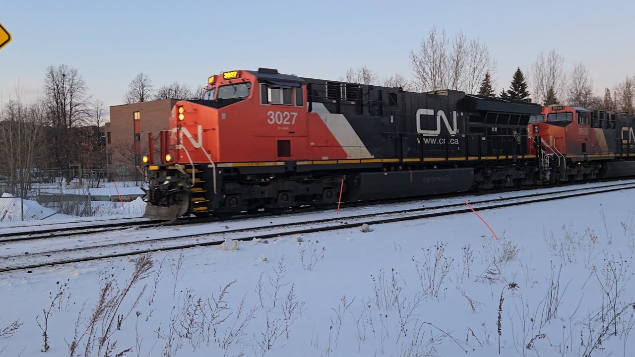 WINTER TRAINS Via Rail Siemens Venture Trainset and CN Freight at De Courcelle Street Crossing 
