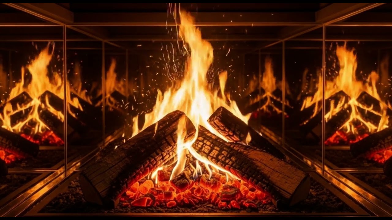 Luxury Mirror Fireplace 🔥 Infinite Reflections & Intense Flames | Ultra Detailed Fire 4K Loop