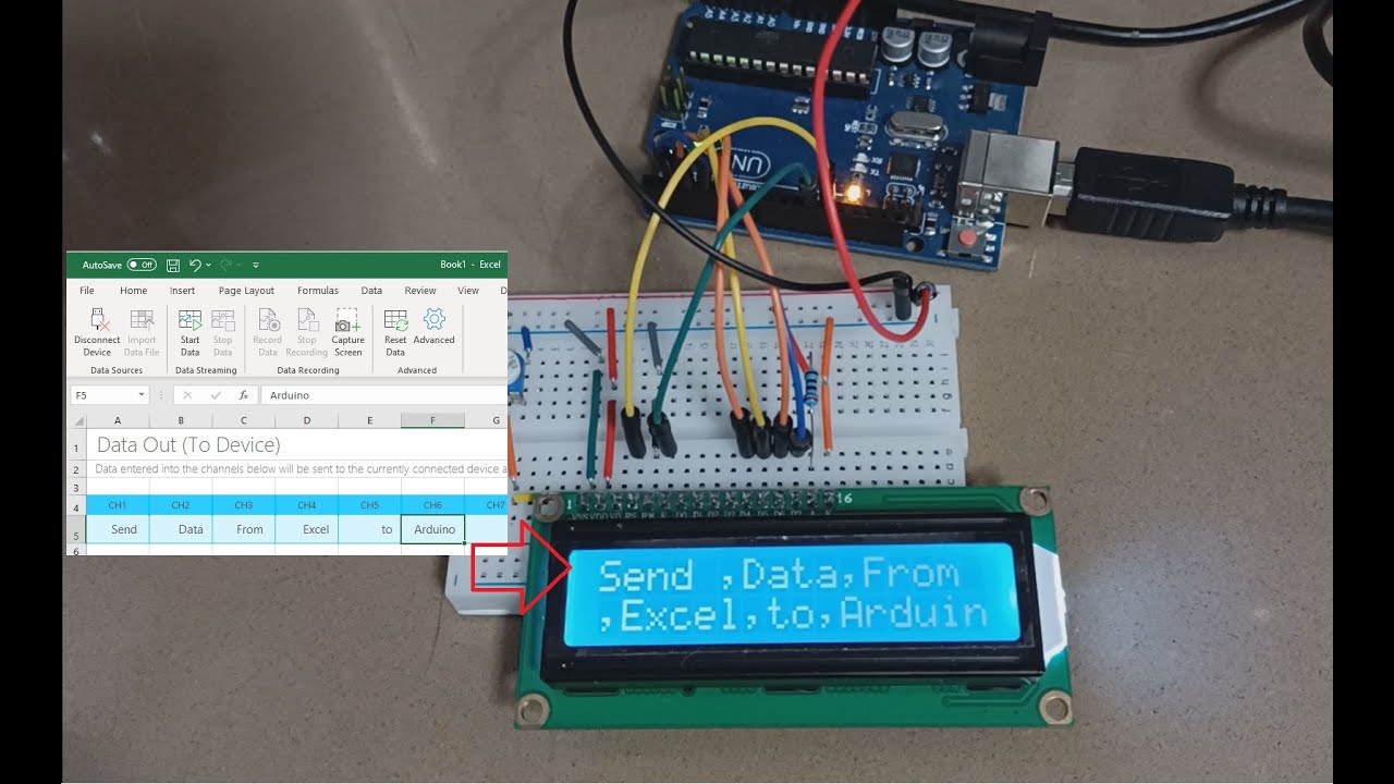 Excel Data Streamer output to LCD screen attached to Arduino