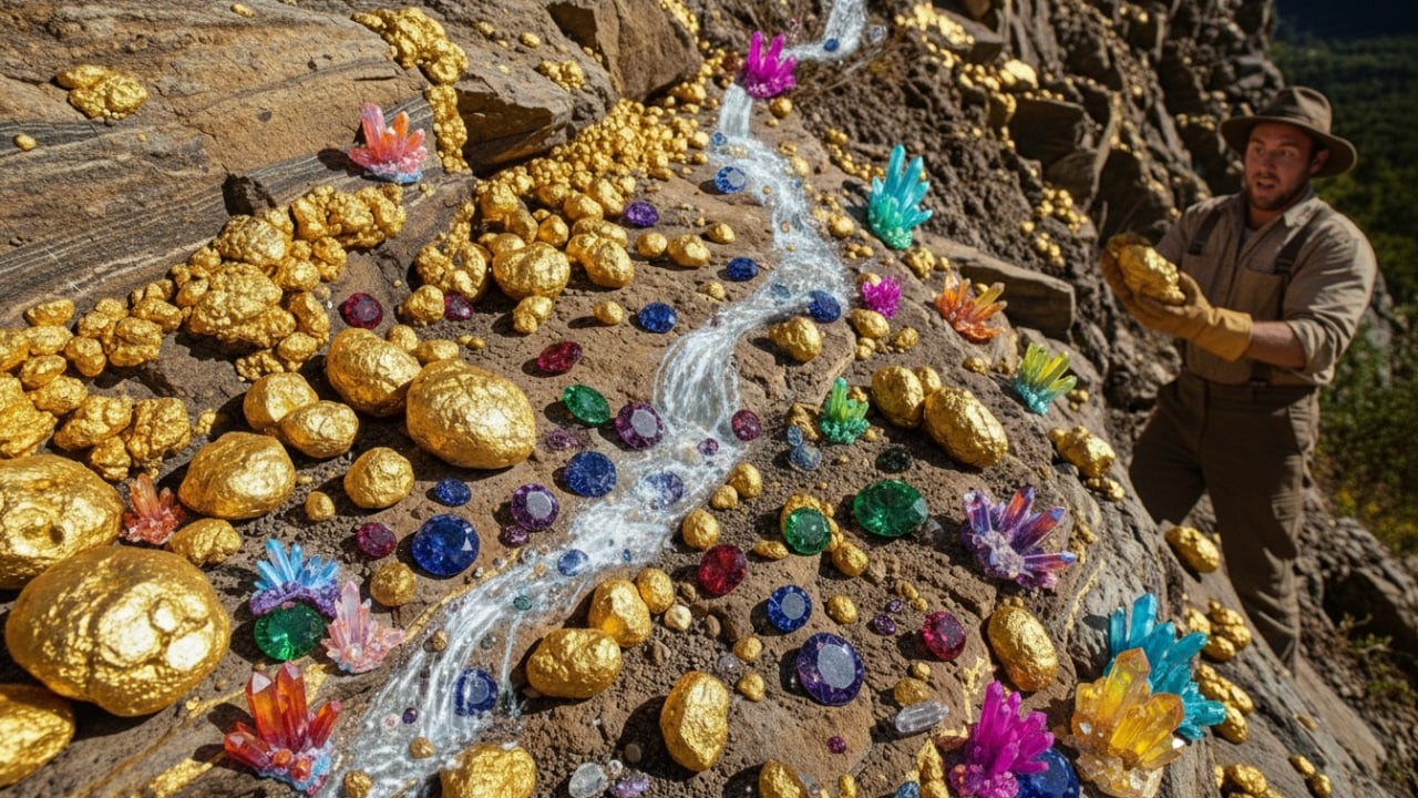 Wow amazing mining ⛏️ gold / digging gold and gems 💎 at mountain riverbed