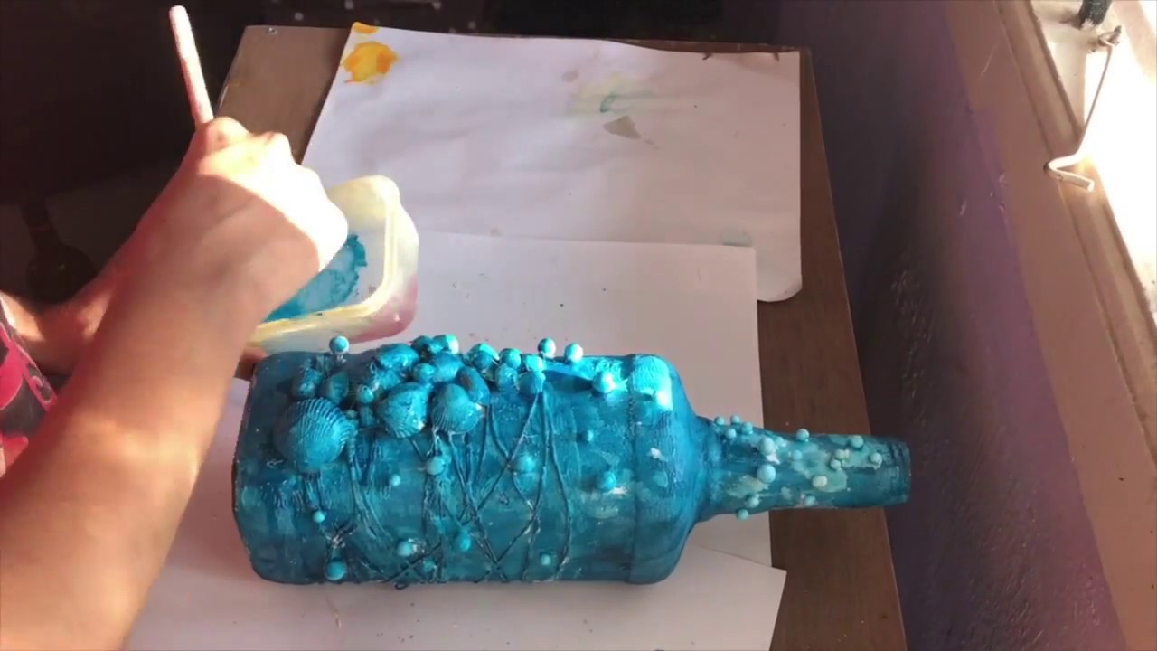 how to decorate glass bottle with seashell | mixed media | glass bottle crafts | DIY | chota crafts