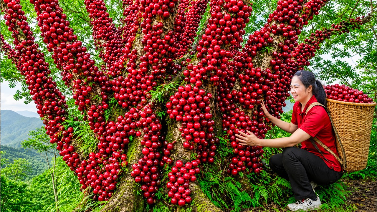 &iexcl;Cosecha de Mirto rojo en el bosque para el mercado rural | Cosecha y vender de la forma tradicional