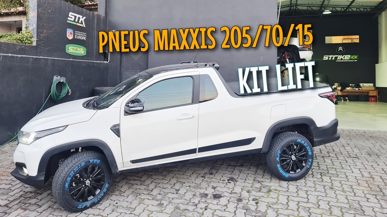 Fiat Strada 2022 Kit Lift Com Amortecedor Strike Brasil + Espaçadores 32mm + Pneus 205/70/R15 Maxxis