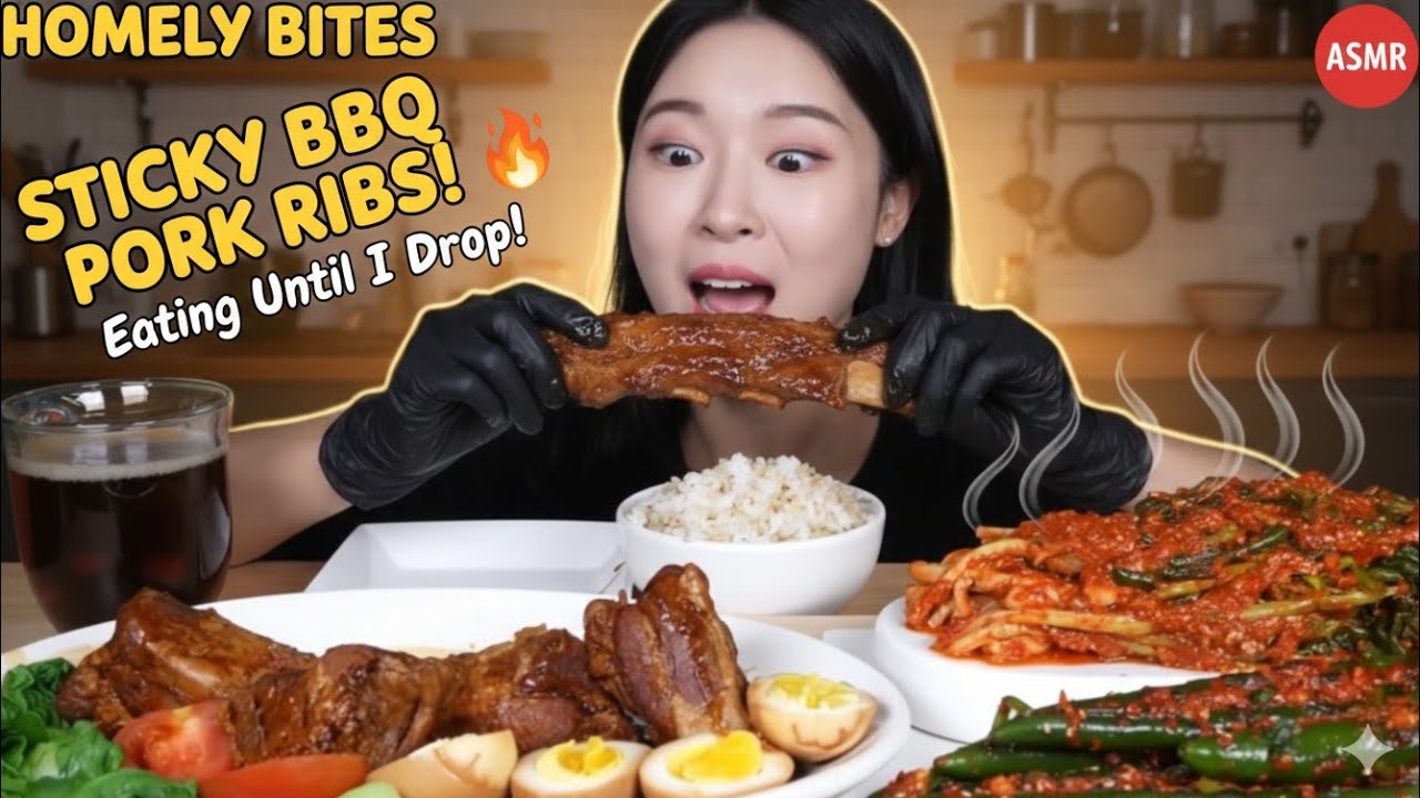 ASMR BBQ Ribs & Kimchi Mukbang 🔥 Spicy & Sweet Feast | Homely Bites