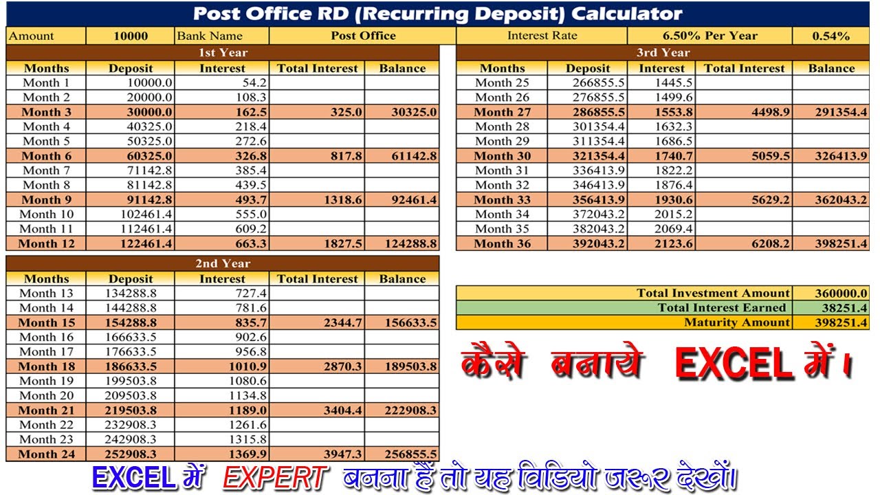 RD calculator | recurring deposit calculator in excel | rd calculation | #excel