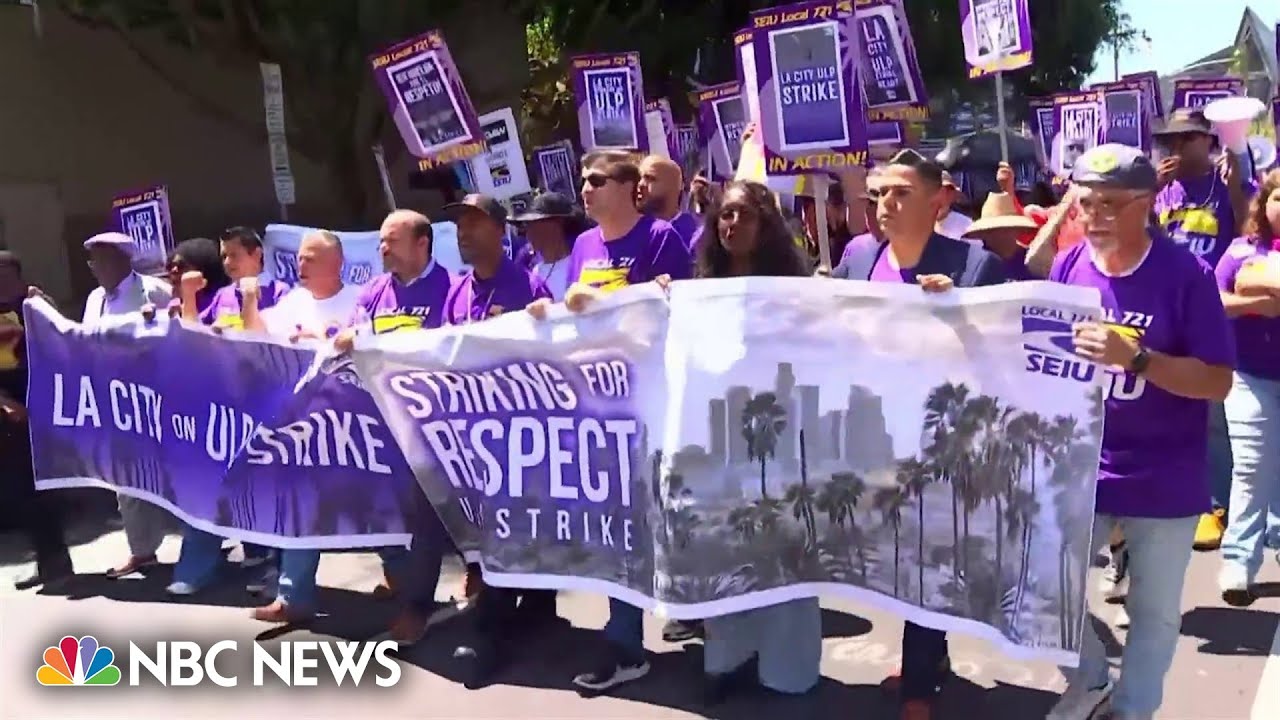 Los Angeles city workers walk off the job in one-day strike