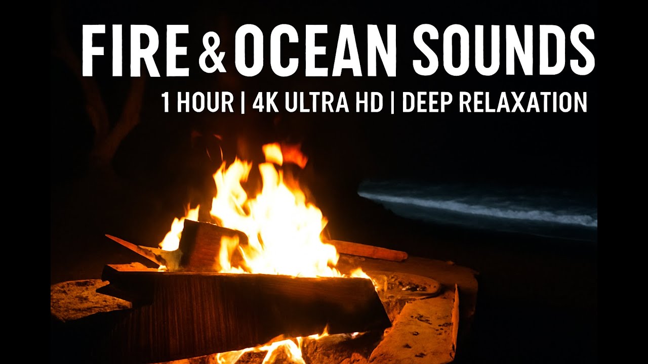 “🔥 Campfire & Ocean Waves at Night | 1 Hour of Relaxing 4K Nature Sounds for Sleep & Meditation 🌊”