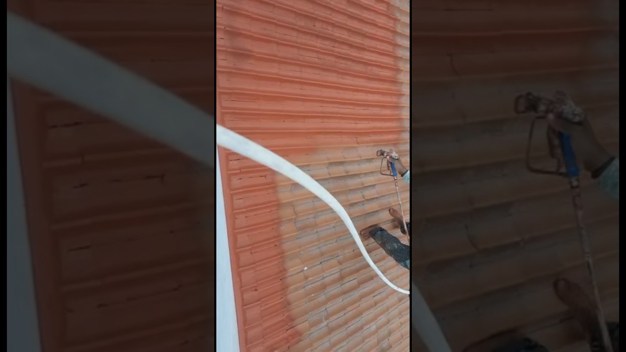 Spary painting Roof with gun. Paint Spraying with air compressor  #shorts #youtubeshorts #spraypaint