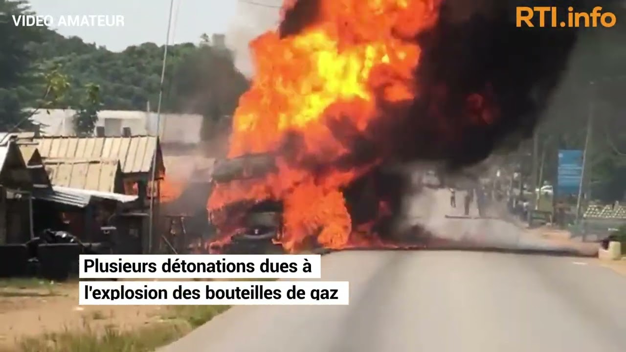 Grand-Bassam : un camion de transport de bouteilles de gaz prend feu