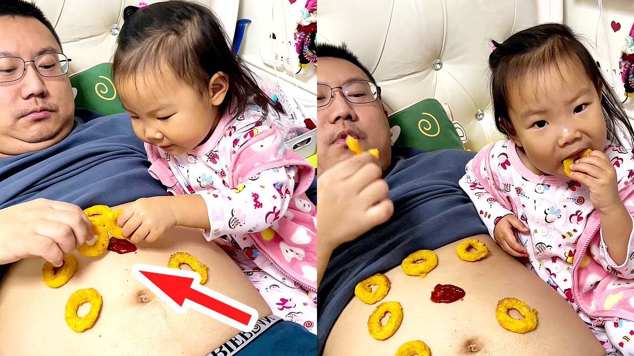 在肚皮上吃洋蔥圈太美味了  #最暖親子陪伴 #男人帶娃系列 #爹帶娃 #在家陪娃日常