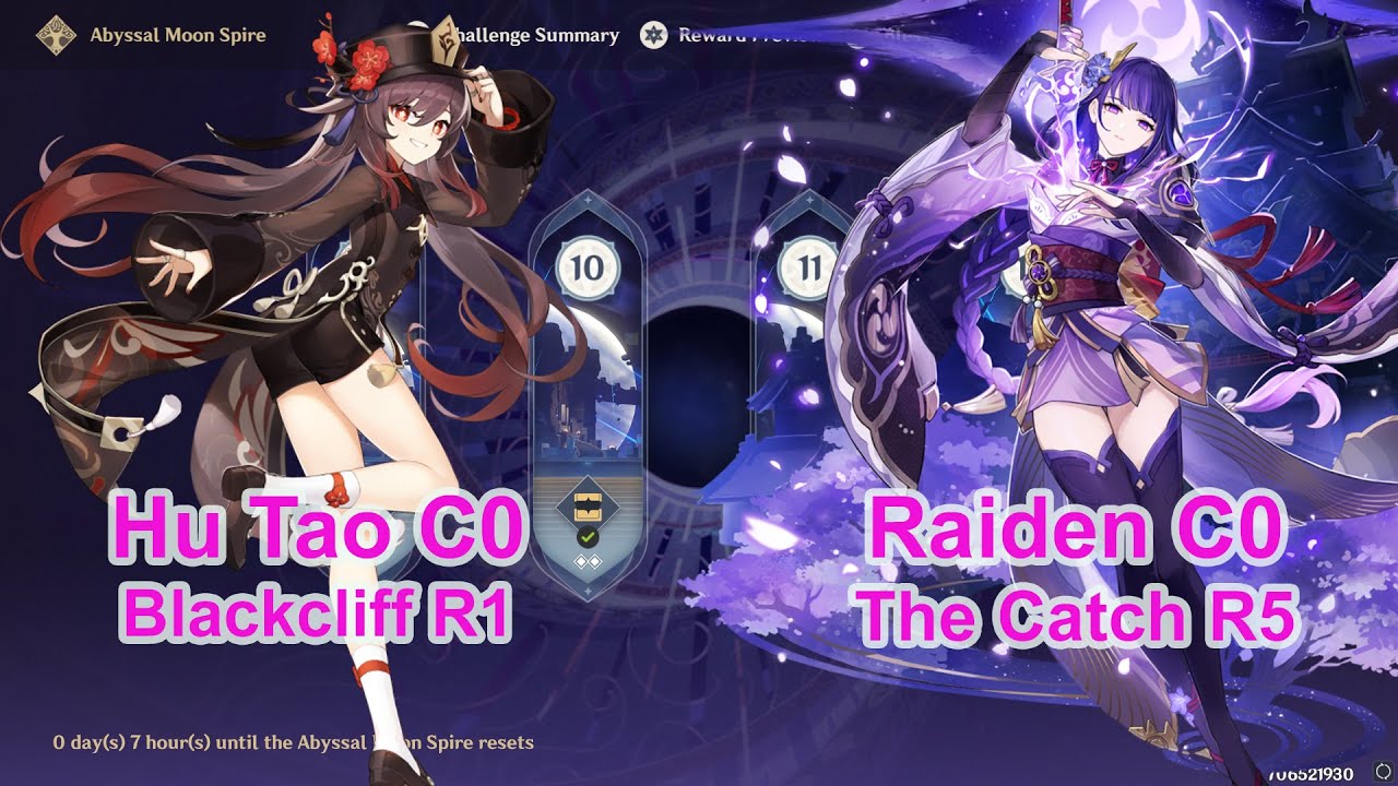 Hu Tao C0 Blackcliff R1- Raiden C0 Catch R5 Spiral Abyss 2.4 Floor 12 Genshin Impact