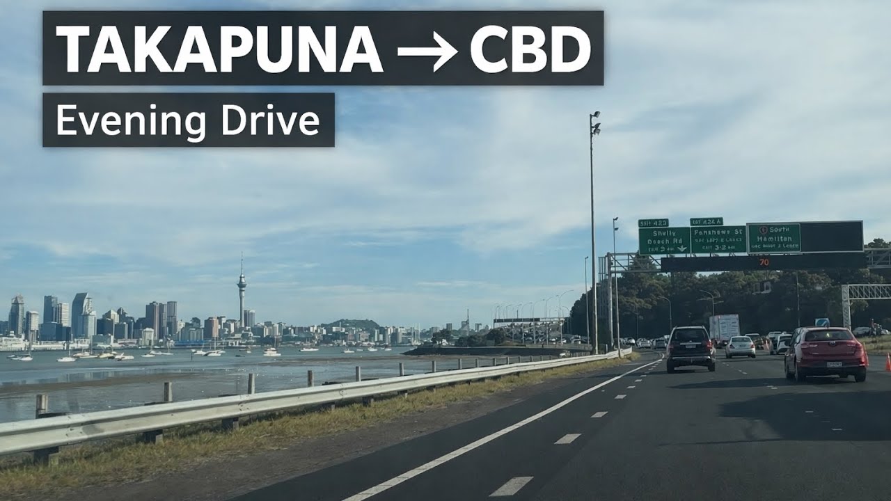 Takapuna to Auckland CBD Drive | Harbour Bridge | Evening | 1080p