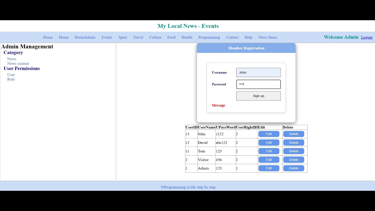 9. Asp.Net Web Application – Local News Project- Creating a Website Member Sign up Page For Admin
