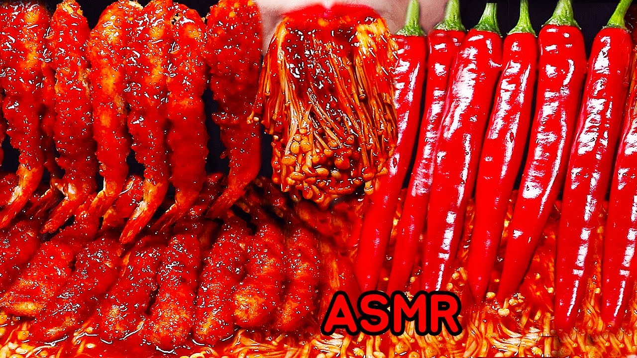 ASMR मसालेदार चिंराट, मशरूम *CHILLI UDANG GORENG JAMUR PEDAS FRIED SHRIMPS SPICY ENOKI MUSHROOMS