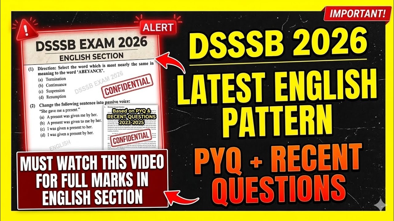 DSSSB English PYQ 2025-26 | Latest Pattern Questions Asked in Exam | MOST IMPORTANT FOR PRT 2026
