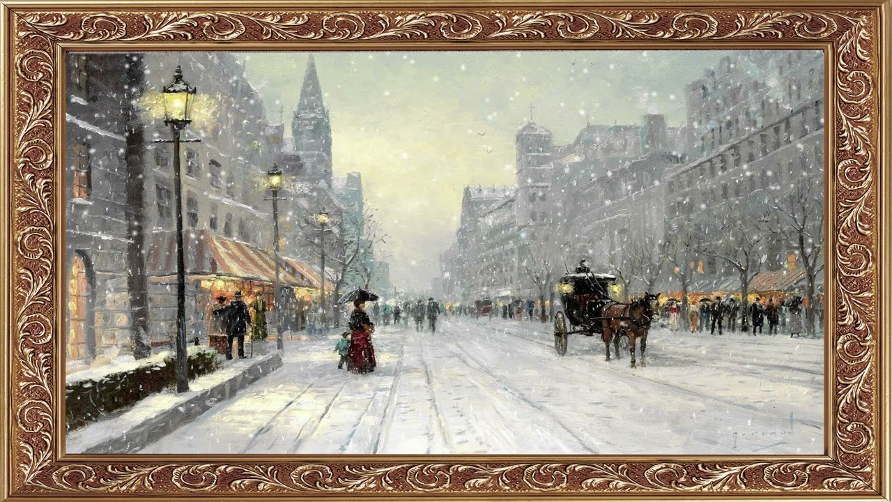 Framed TV Art - 1920's Winter Scene with Soothing Music