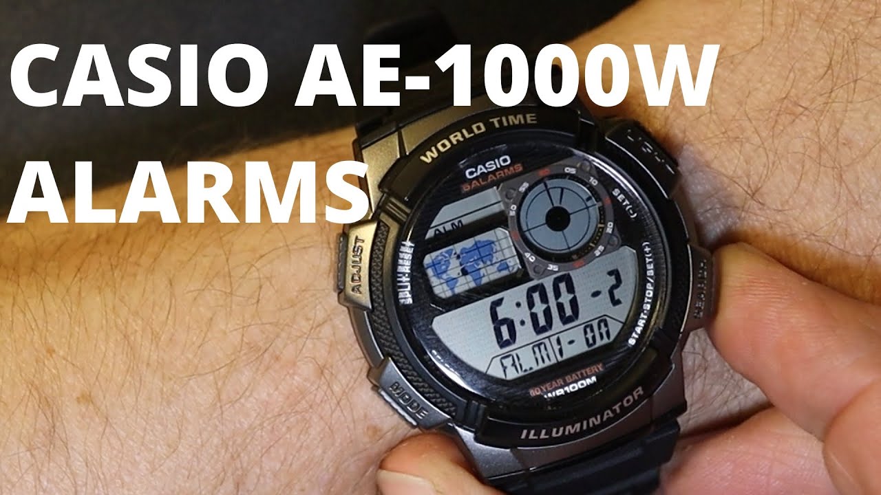 Как установить будильники на CASIO AE1000W WorldTime