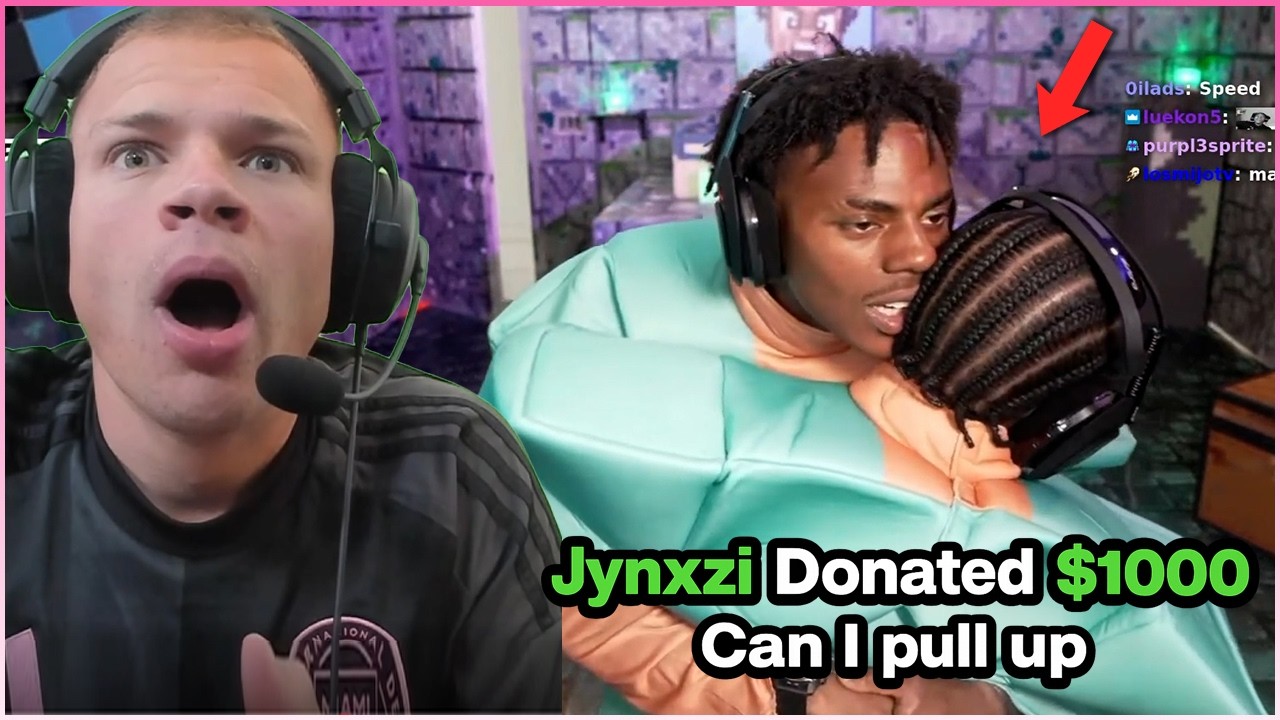 JYNXZI РЕАГИРУЕТ НА МАРАФОН MINECRAFT ОТ KAI CENAT И ISHOWSPEED И ЖЕРТВУЕТ $1000! (ДЕНЬ 1)